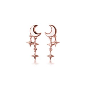 sluynz 925 sterling silver tiny moon star earrings studs for women teen girls small moon studs earrings star drop (c-rose gold)