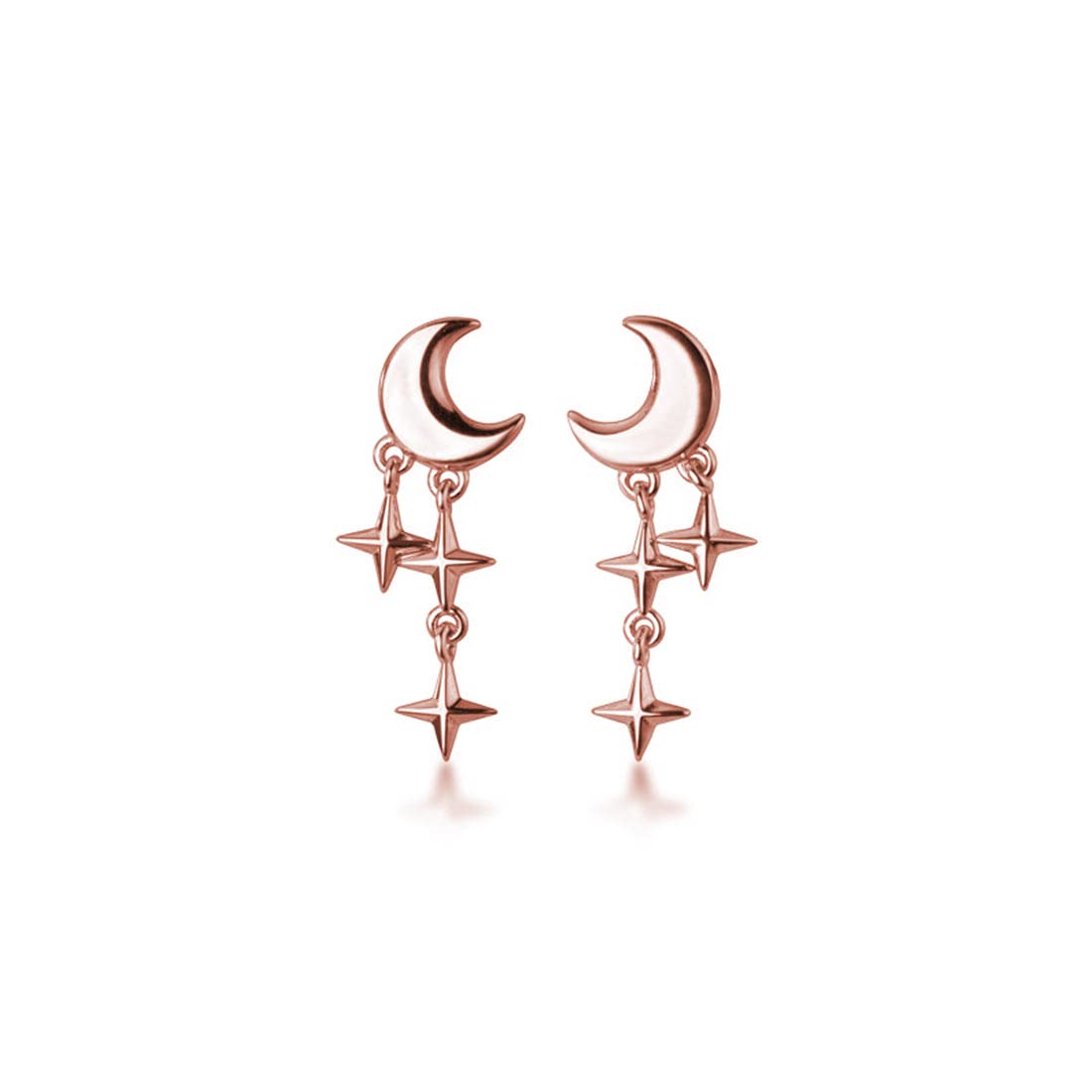 SLUYNZ 925 Sterling Silver Tiny Moon Star Earrings Studs for Women Teen Girls Small Moon Studs Earrings Star Drop (C-Rose Gold)