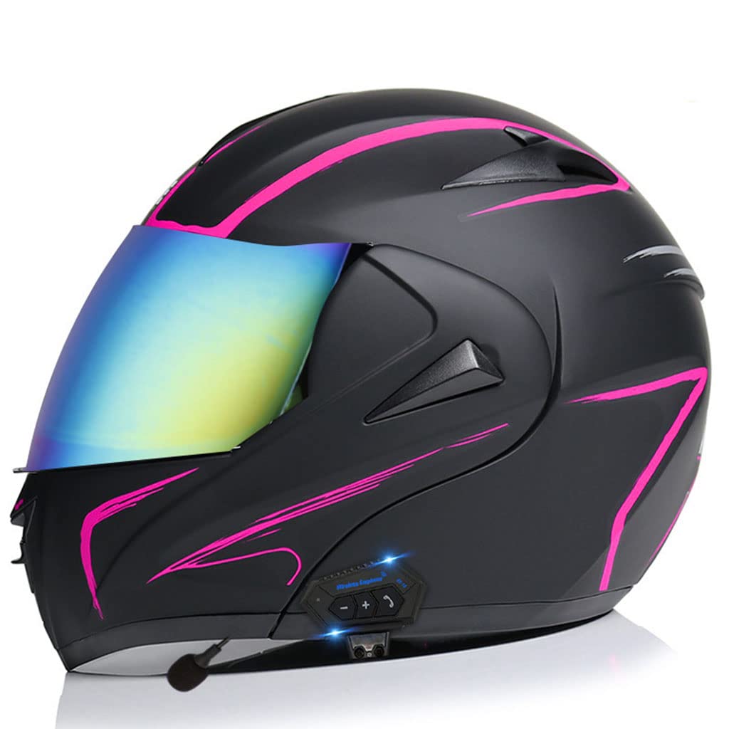 Motorcycle Bluetooth Helmets, Full Face Flip up Front Dual Visors Modular Helmets, DOT/ECE Approved for Men Women Adults Dirt Bike Motocross ATV Motorbike Street Scooter Integrated Helmets -L-L