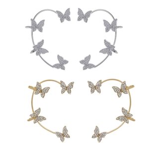 4pcs women's no pierced ear clips butterfly flower flying swallow (4pcs silvery golden butterfly ear clips)