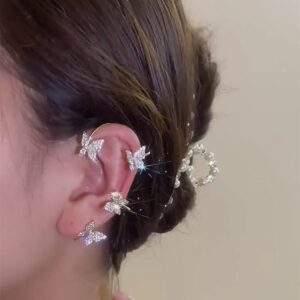 4PCS Women's No Pierced Ear Clips Butterfly Flower Flying Swallow (4PCS Silvery Golden Butterfly Ear Clips)