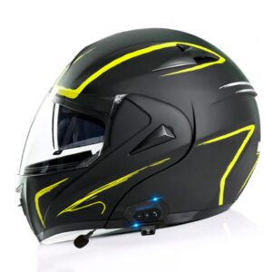 modular bluetooth motocross helmet, flip up full covering motorcycle helmet, dot approved dual visors full face racing crash helmets built-in speaker with microphone for adults men women -k-s