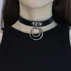 TUTOUD Black Collar Choker Rock Punk Double Ring Leather Necklace Female Adjustable Soft Collar Chain for Women Girls