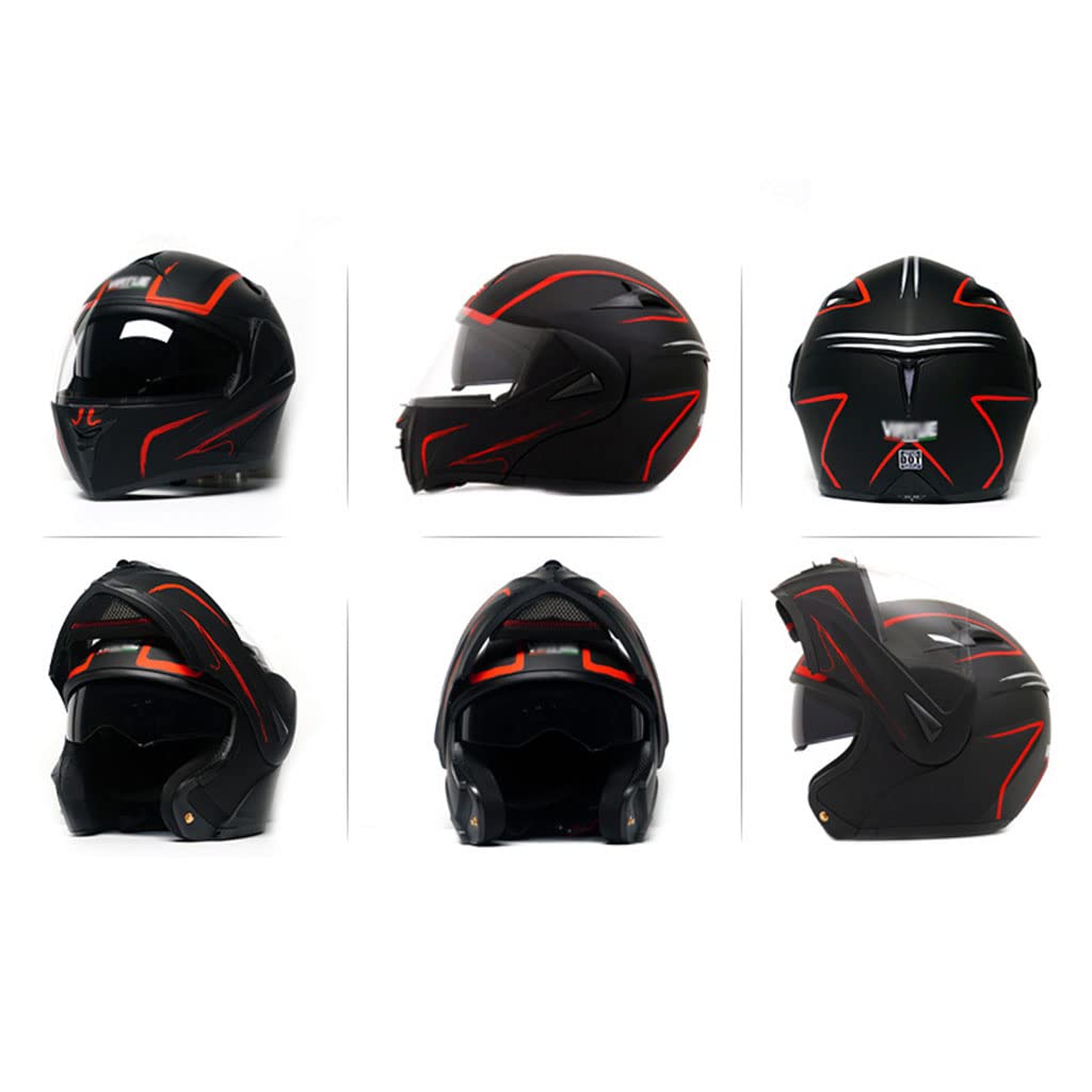 Bluetooth Modular Motorcycle Helmet, Front Flip up Motorbike Helmets with Dual Visors, DOT Approved Full Face Helmet Integrated Crash Racing Helmet for Men and Women Motocross Scooter Adult -I-L