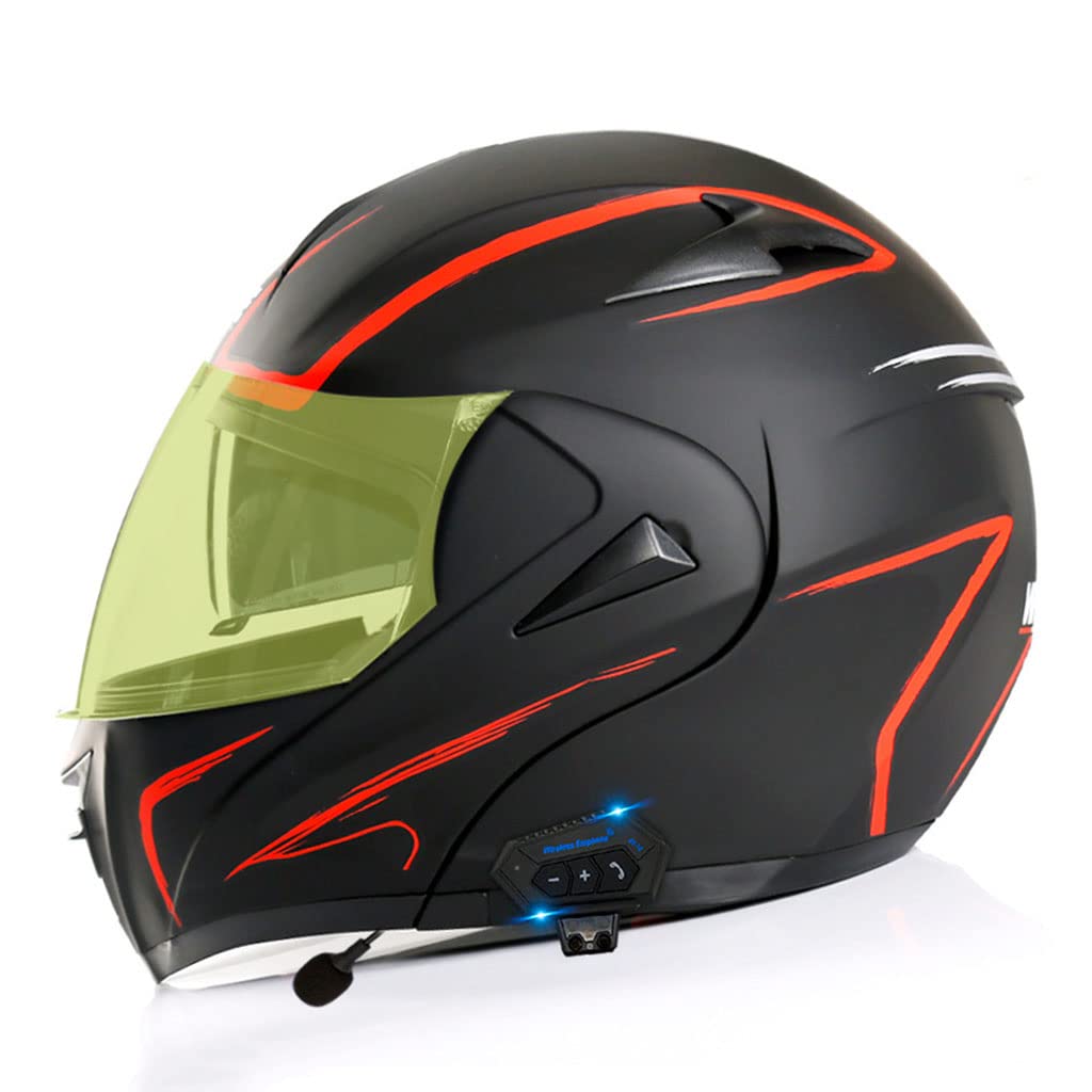 Bluetooth Modular Motorcycle Helmet, Front Flip up Motorbike Helmets with Dual Visors, DOT Approved Full Face Helmet Integrated Crash Racing Helmet for Men and Women Motocross Scooter Adult -I-L