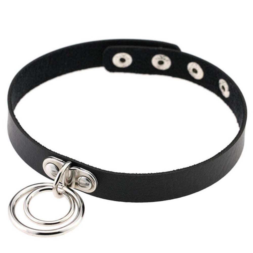 TUTOUD Black Collar Choker Rock Punk Double Ring Leather Necklace Female Adjustable Soft Collar Chain for Women Girls