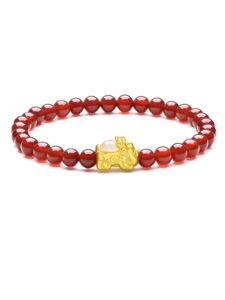 zhou liu fu 24k solid gold bracelets for women, real pure gold pixiu bracelet, adjustable red agate bead bracelets with white or green nephrite jade for men teen girls