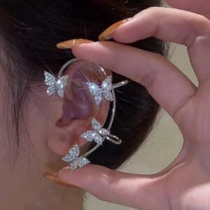 4PCS Women's No Pierced Ear Clips Butterfly Flower Flying Swallow (4PCS Silvery Golden Butterfly Ear Clips)