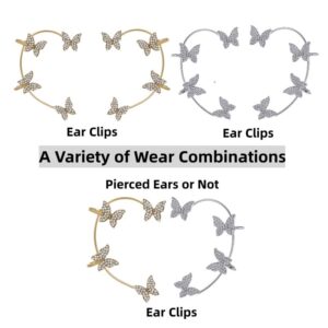 4PCS Women's No Pierced Ear Clips Butterfly Flower Flying Swallow (4PCS Silvery Golden Butterfly Ear Clips)