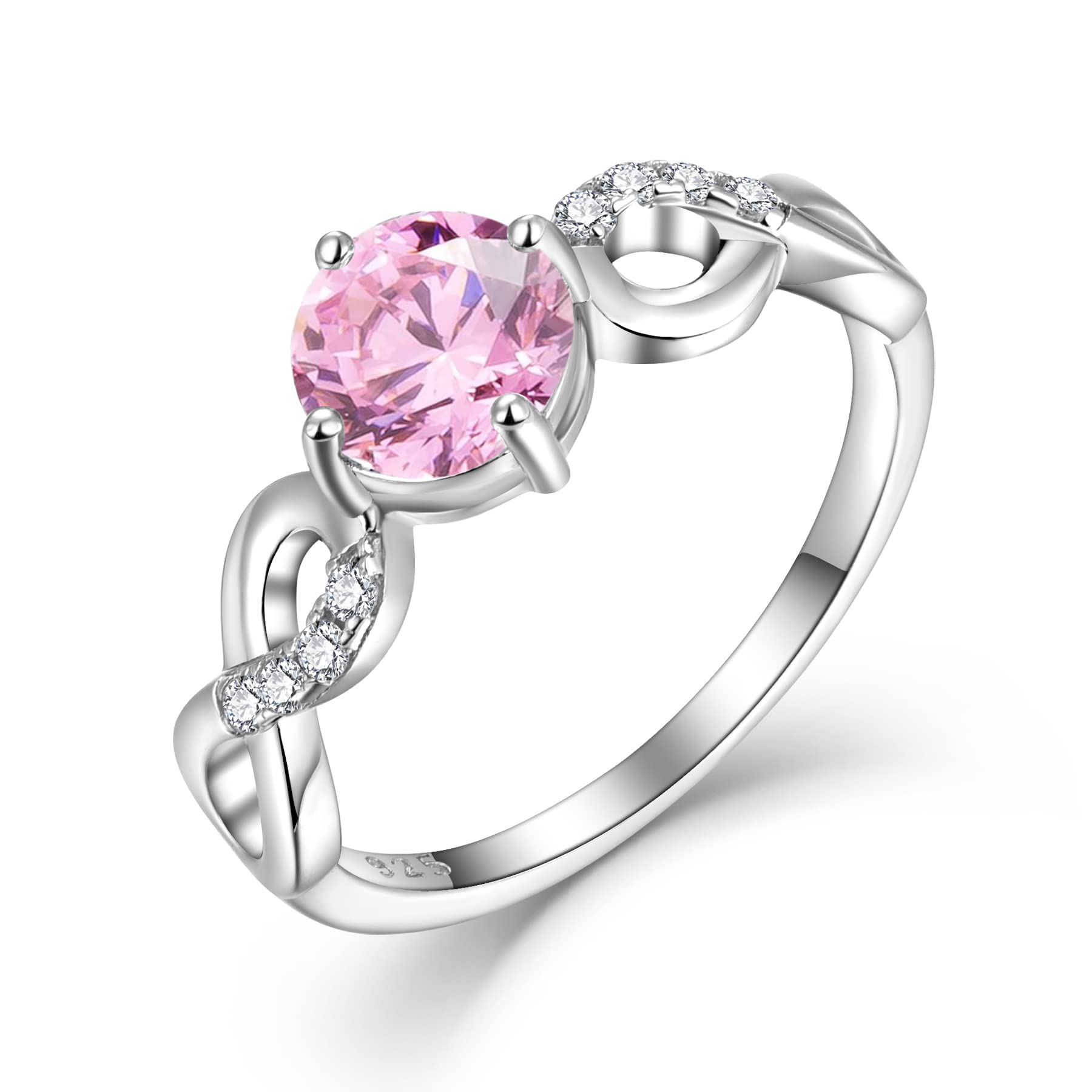 STARCHENIE Infinity Promise Ring for Women 925 Sterling Silver Pink Tourmaline Ring Size5