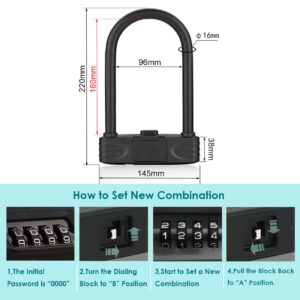 Puyueo Combination U Lock,Heavy Duty Bike Code Lock,Long Shackle Lock for Gate,Bike,Scooter