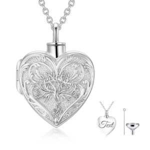 soulmeet personalized 10k 14k 18k solid white gold/filled white gold tree of life cremation locket necklace for ashes, engraving tree urn locket necklace that holds human dog cat ashes (custom name)