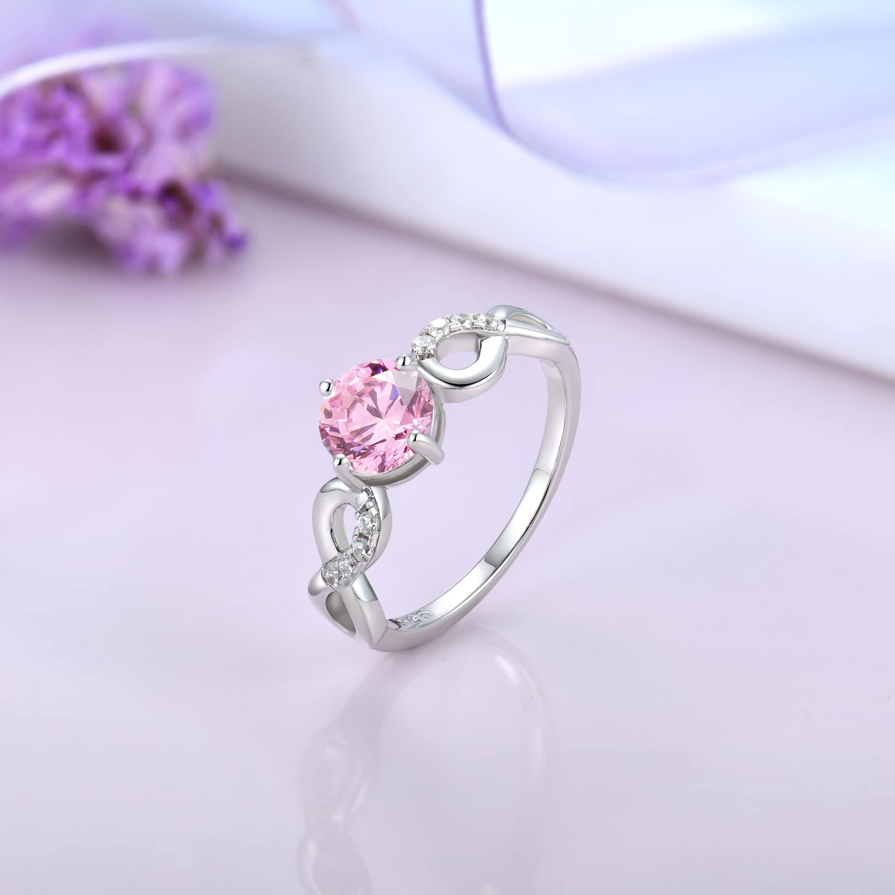 STARCHENIE Infinity Promise Ring for Women 925 Sterling Silver Pink Tourmaline Ring Size5