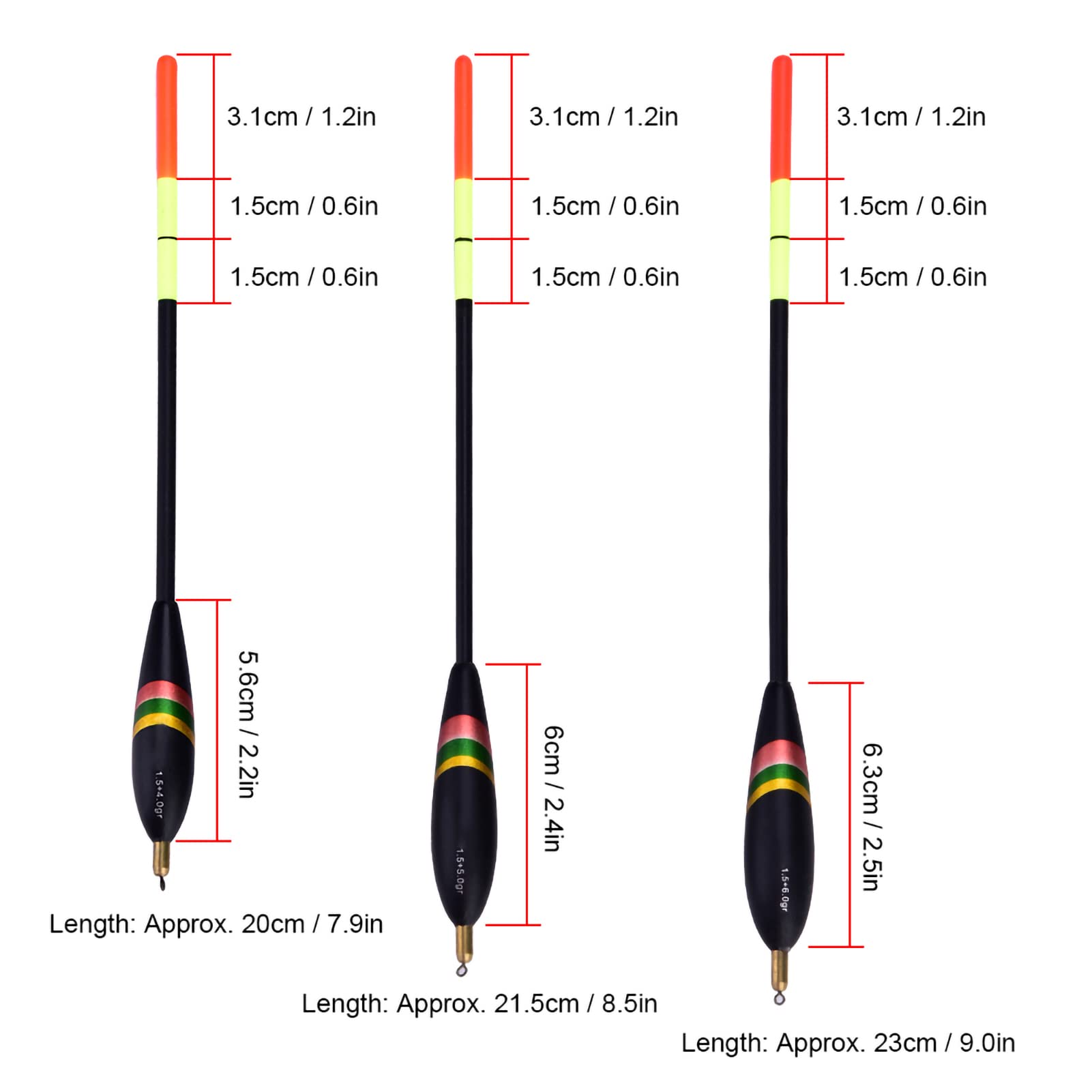 Akozon Float Fishing, Fishing Bobber Floats Set, 3Pcs 1.5 6g 5g 4g Durable Wooden Balsa waggler Posen Loaded Bobbers Tackle Accessory