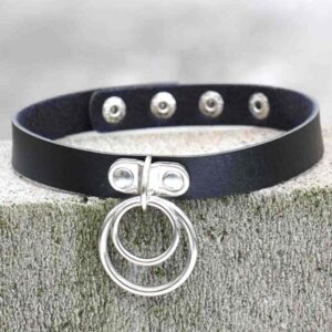 TUTOUD Black Collar Choker Rock Punk Double Ring Leather Necklace Female Adjustable Soft Collar Chain for Women Girls