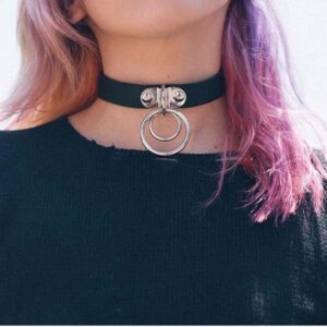 TUTOUD Black Collar Choker Rock Punk Double Ring Leather Necklace Female Adjustable Soft Collar Chain for Women Girls