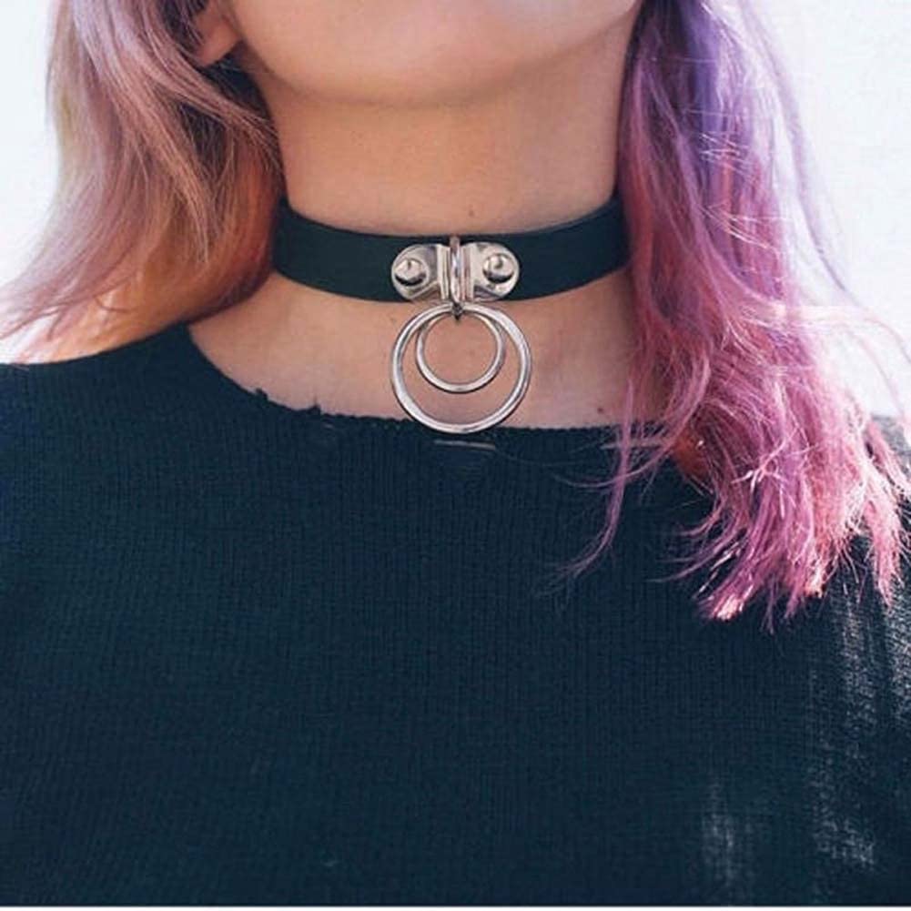 TUTOUD Black Collar Choker Rock Punk Double Ring Leather Necklace Female Adjustable Soft Collar Chain for Women Girls