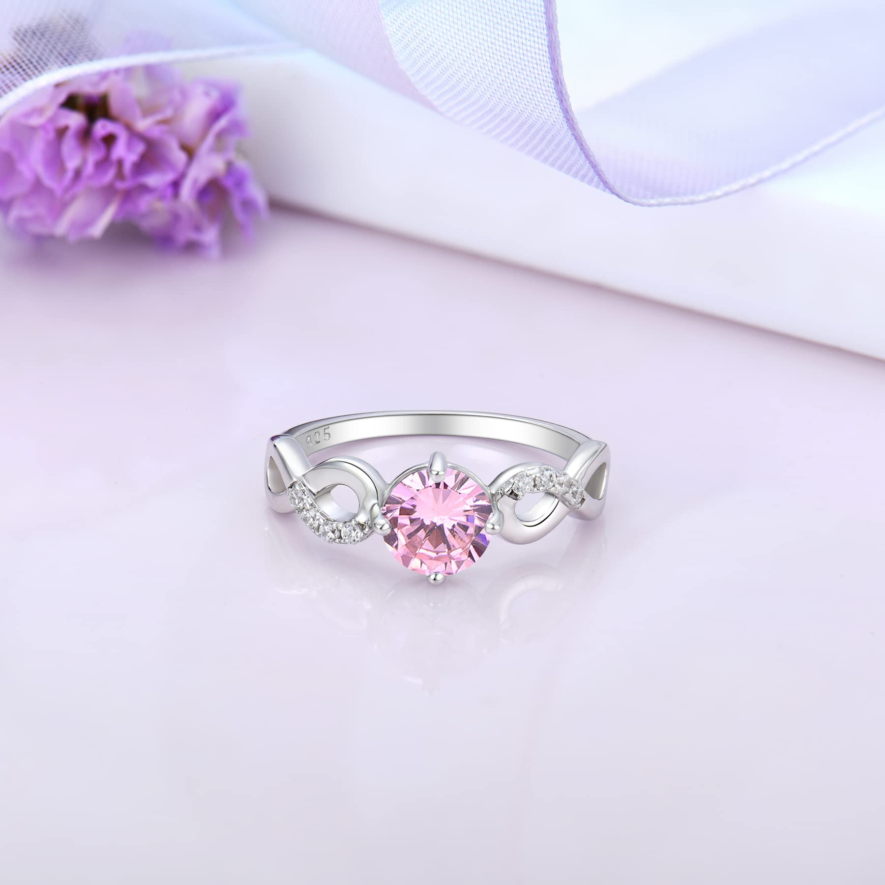 STARCHENIE Infinity Promise Ring for Women 925 Sterling Silver Pink Tourmaline Ring Size5