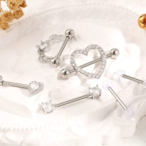 Shakalaka Surgical Steel Nipple Rings Body Piercing Jewelry for Women with Cute Heart 14g Silver