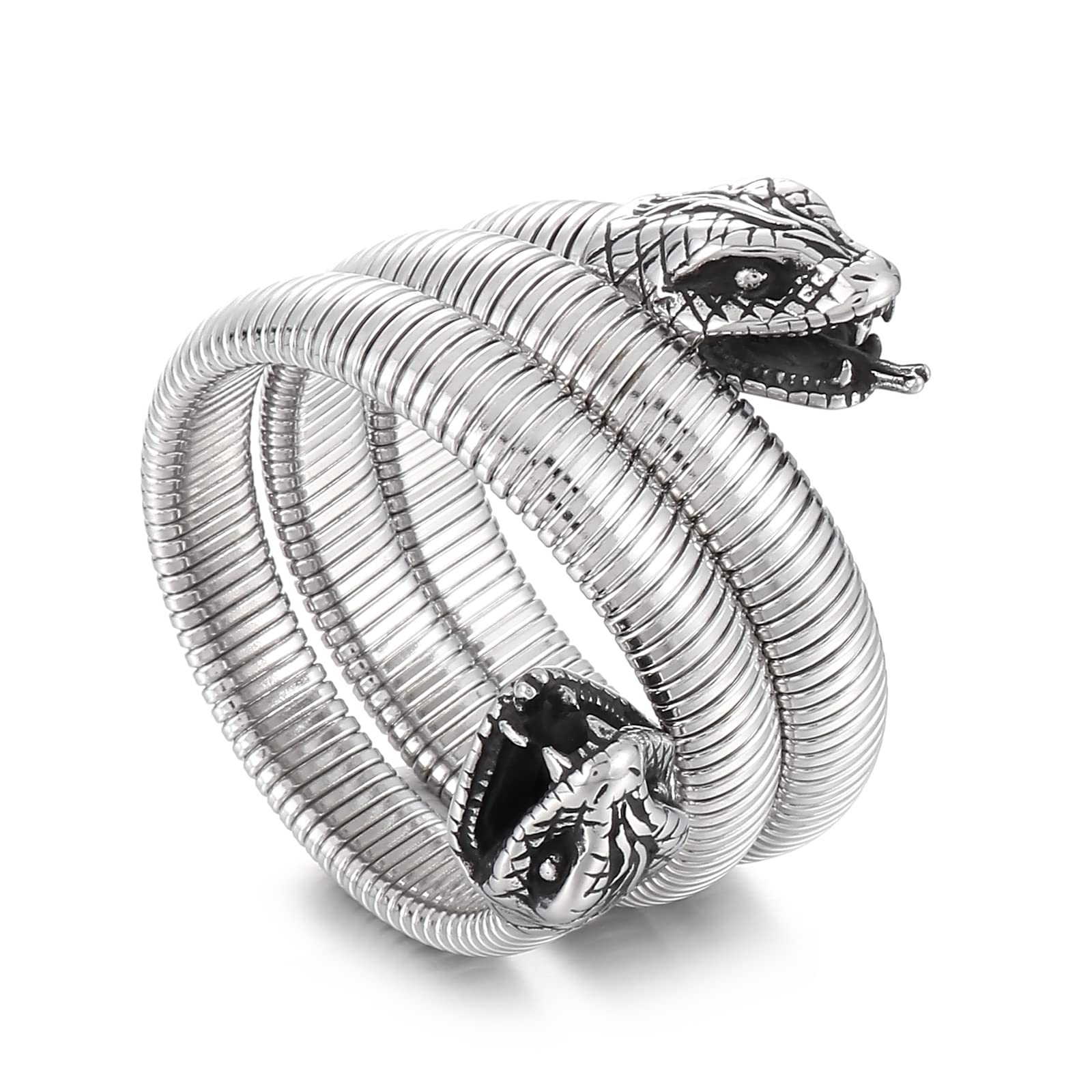 Klapgo Stainless Steel Two Headed Snake Charm Cuff Bangle for Men and Women, Gothic Style Animal Retro Bracelet Jewelry