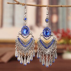 Women Dangle Earrings, 1 Pair Hook Earrings Vintage Ethnic Style Elegant Hollow Delicate Drop Earrings for Travelling Drop Earrings Women Beauty (Colour Name : Green) (Red b)