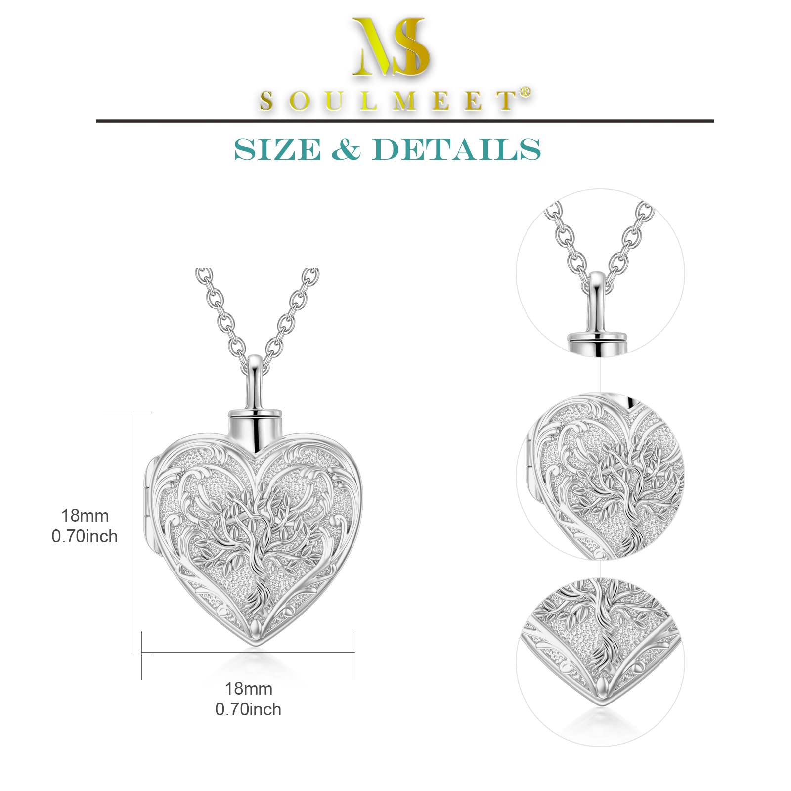 SOULMEET Personalized 10k 14k 18k Solid White Gold/Filled White Gold Tree of Life Cremation Locket Necklace for Ashes, Engraving Tree Urn Locket Necklace that Holds Human Dog Cat Ashes (Custom Name)