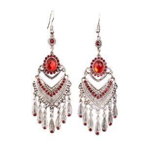 Women Dangle Earrings, 1 Pair Hook Earrings Vintage Ethnic Style Elegant Hollow Delicate Drop Earrings for Travelling Drop Earrings Women Beauty (Colour Name : Green) (Red b)