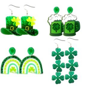 St. Patrick's Day Earrings Green Clover Hat Horseshoe Leaf Earring for Women Shamrock Dangle Earrings Funny Irish Holiday Jewelry Gift