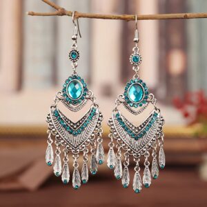 Women Dangle Earrings, 1 Pair Hook Earrings Vintage Ethnic Style Elegant Hollow Delicate Drop Earrings for Travelling Drop Earrings Women Beauty (Colour Name : Green) (Red b)