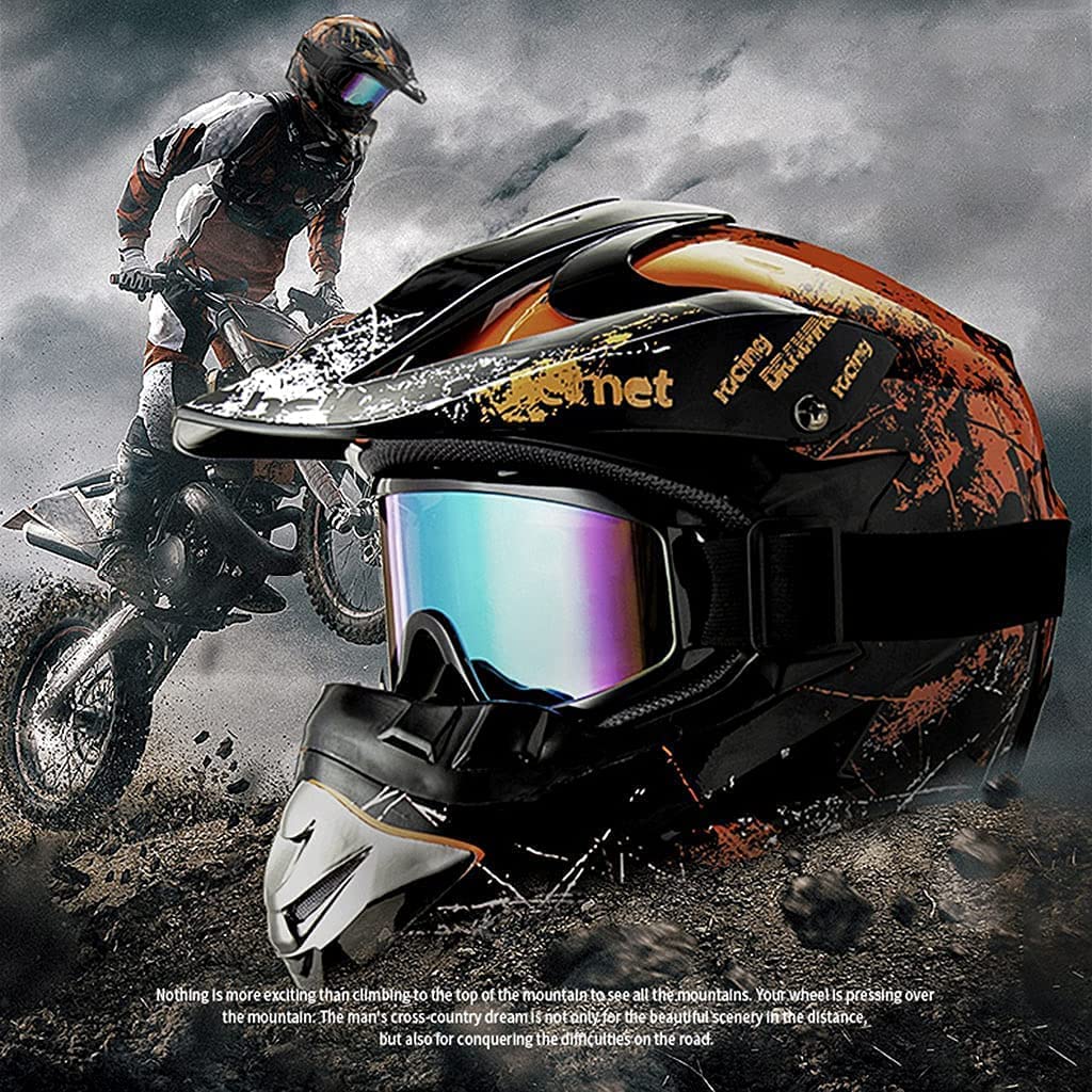 Bluetooth Off-Road Motorcycle Helmet, Motocross Mountain Bike Helmet with Gloves Goggles Mask, Four Wheeler Dirt Bike Helmet for Street Racing Downhill MX Full Face Helmet, DOT Certified-E-X-Large