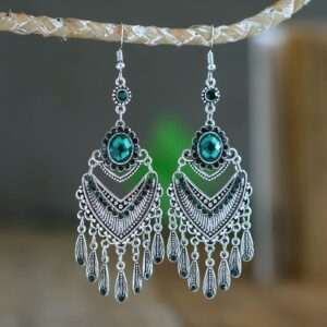 Women Dangle Earrings, 1 Pair Hook Earrings Vintage Ethnic Style Elegant Hollow Delicate Drop Earrings for Travelling Drop Earrings Women Beauty (Colour Name : Green) (Red b)