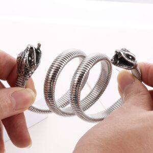 Klapgo Stainless Steel Two Headed Snake Charm Cuff Bangle for Men and Women, Gothic Style Animal Retro Bracelet Jewelry