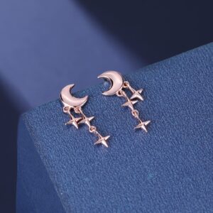 SLUYNZ 925 Sterling Silver Tiny Moon Star Earrings Studs for Women Teen Girls Small Moon Studs Earrings Star Drop (C-Rose Gold)