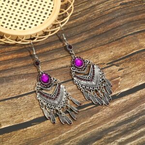 Women Dangle Earrings, 1 Pair Hook Earrings Vintage Ethnic Style Elegant Hollow Delicate Drop Earrings for Travelling Drop Earrings Women Beauty (Colour Name : Green) (Red b)