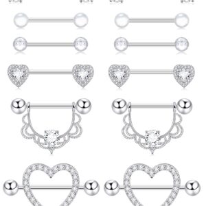 Shakalaka Surgical Steel Nipple Rings Body Piercing Jewelry for Women with Cute Heart 14g Silver