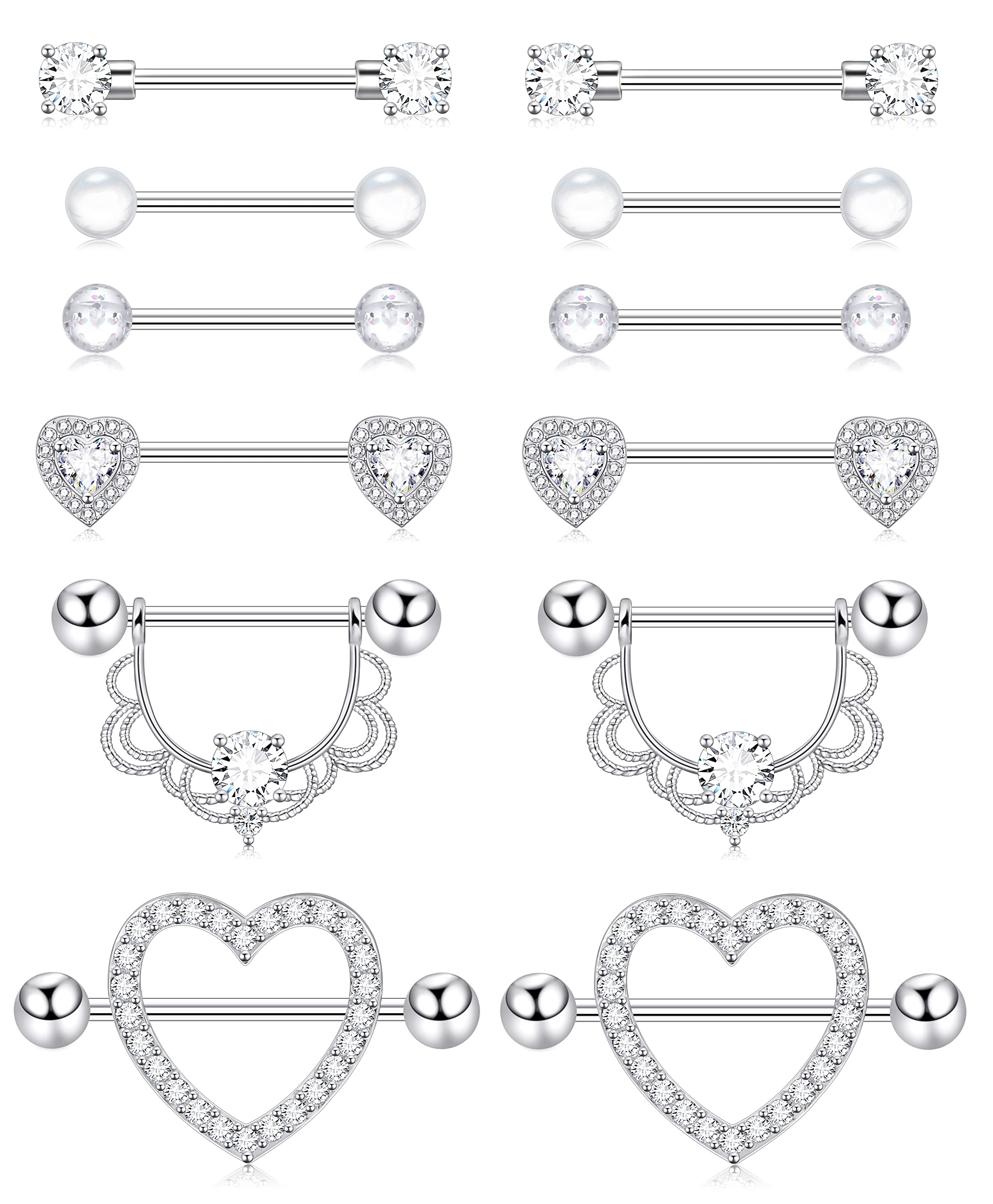 Shakalaka Surgical Steel Nipple Rings Body Piercing Jewelry for Women with Cute Heart 14g Silver