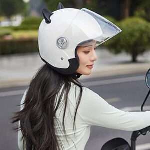 Fashion Cat Ear Motorcycle Helmet, Retro 3/4 Open Face Electric Scooter Moped ATV Street Jet Half Helmet All Season Universal Vespa Quick Release Buckle Helmets, DOT Approved -D-50-64CM