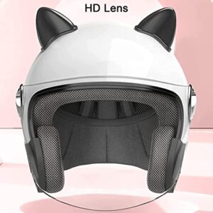 Fashion Cat Ear Motorcycle Helmet, Retro 3/4 Open Face Electric Scooter Moped ATV Street Jet Half Helmet All Season Universal Vespa Quick Release Buckle Helmets, DOT Approved -D-50-64CM