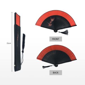 AAPIE Folding Fan Chinese Style Hand Fan Red Black Vintage Hand Fan Folding Fans Dance Wedding Party Favor Chinese Dance Party Folding Bamboo Fans for Women