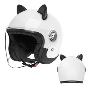 3/4 Cat Ear Electric Motorcycle Helmet, Retro Open Face Women's All Season Universal Vespa Half Helmet Men's Scooter Moped ATV Street Jet Helmet, DOT Approved Quick Release Helmet -B-50-64CM