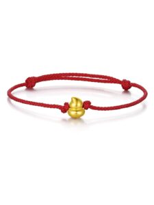 zhou liu fu 24k solid gold bracelets, real pure gold jewelry adjustable gourd red braided bracelets for women men teen girls