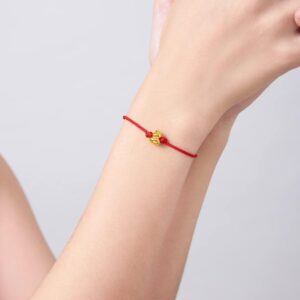 ZHOU LIU FU 24K Solid Gold Bracelets, Real Pure Gold Jewelry Adjustable Gourd Red Braided Bracelets for Women Men Teen Girls