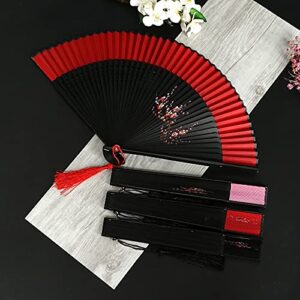 AAPIE Folding Fan Chinese Style Hand Fan Red Black Vintage Hand Fan Folding Fans Dance Wedding Party Favor Chinese Dance Party Folding Bamboo Fans for Women