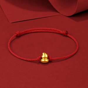 ZHOU LIU FU 24K Solid Gold Bracelets, Real Pure Gold Jewelry Adjustable Gourd Red Braided Bracelets for Women Men Teen Girls