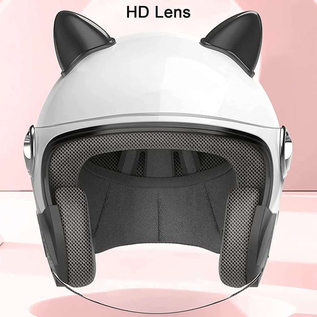 3/4 Cat Ear Electric Motorcycle Helmet, Retro Open Face Women's All Season Universal Vespa Half Helmet Men's Scooter Moped ATV Street Jet Helmet, DOT Approved Quick Release Helmet -B-50-64CM