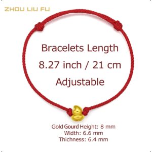 ZHOU LIU FU 24K Solid Gold Bracelets, Real Pure Gold Jewelry Adjustable Gourd Red Braided Bracelets for Women Men Teen Girls