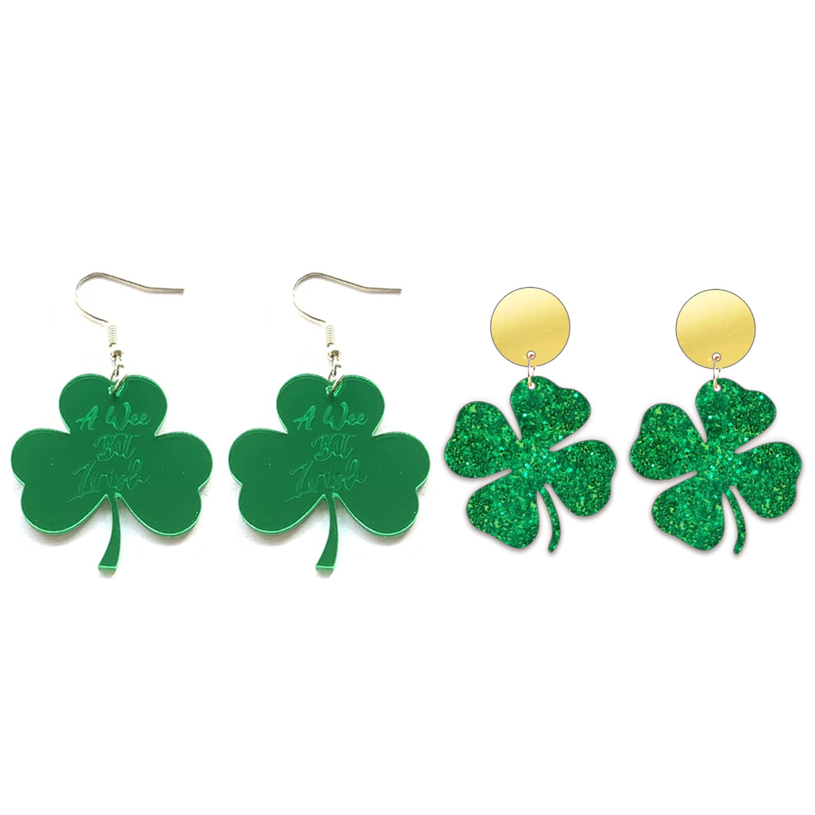 2Pairs St Patricks Day Earrings for Womens Irish Style Shamrock Dangle Earrings Clover Drop Earrings Green Cup Dangle Earrings St Patricks Day Accessories