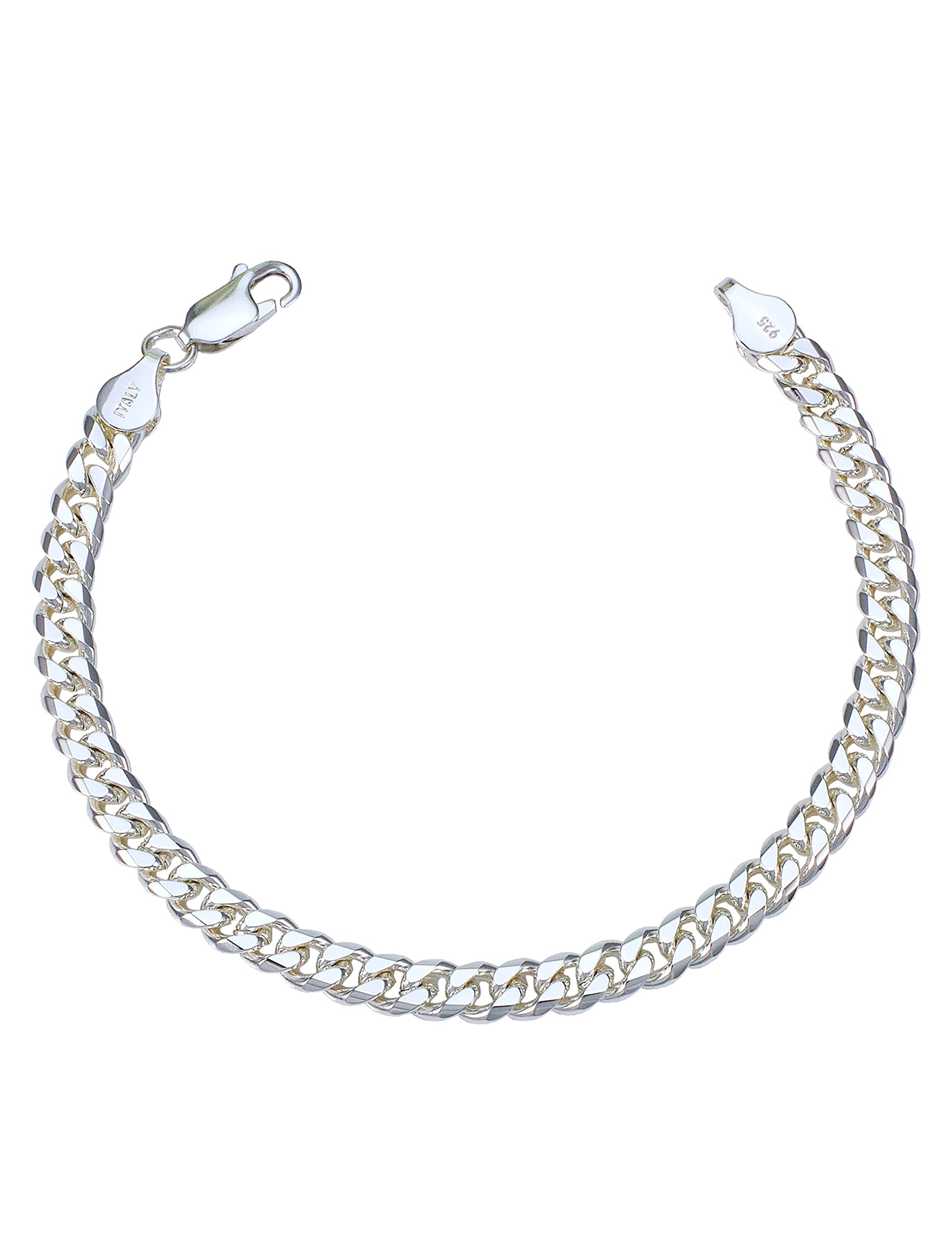 Waitsoul Silver Bracelet for Men 5mm Diamond-Cut Cuban Link Curb Chain Bracelet for Women 7 Inch