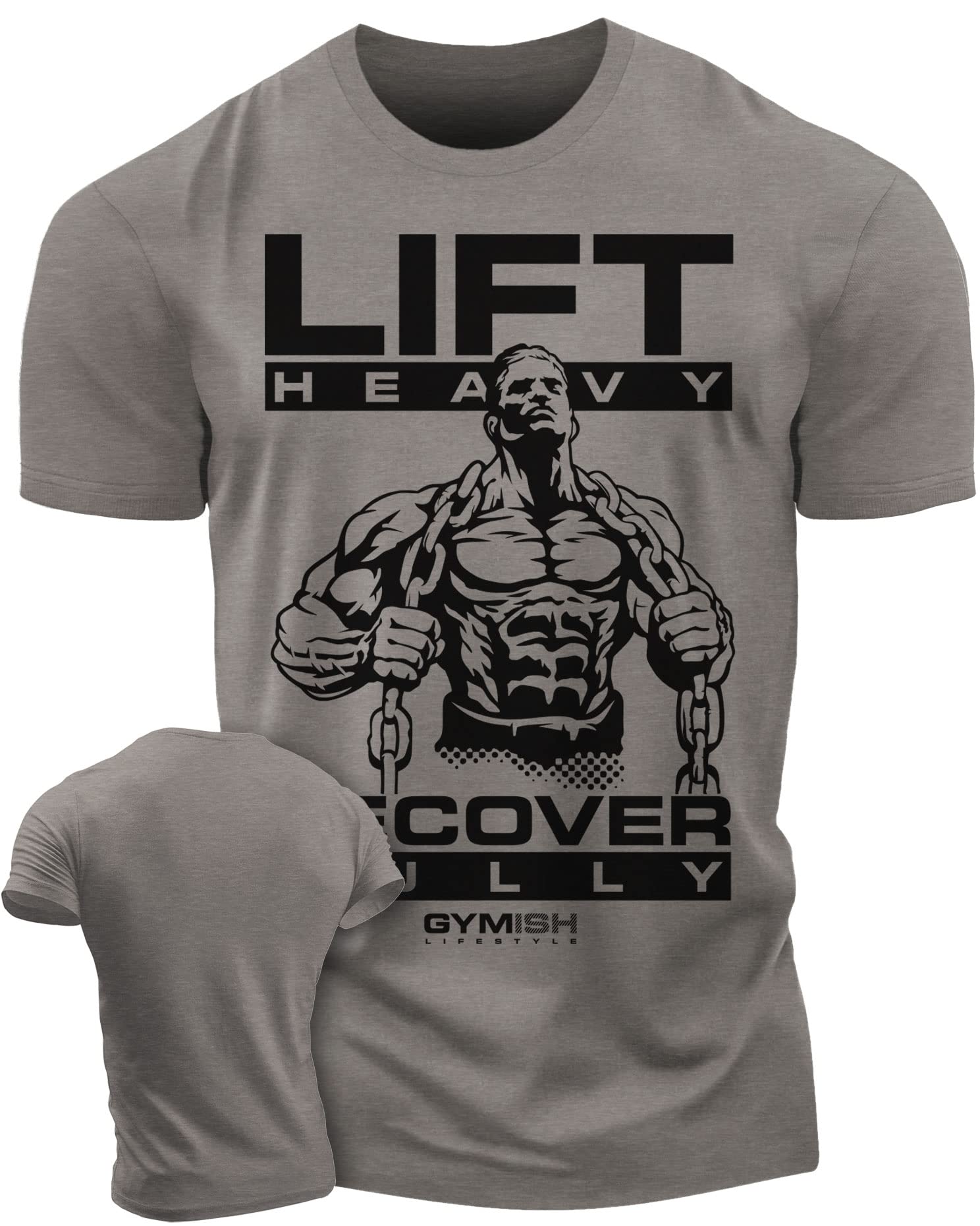 Lift Heavy Recover Fully T-Shirts for Workout, Funny Gym Shirt for Men (XXL, Lift Heavy Recover Fully WarmGrey)