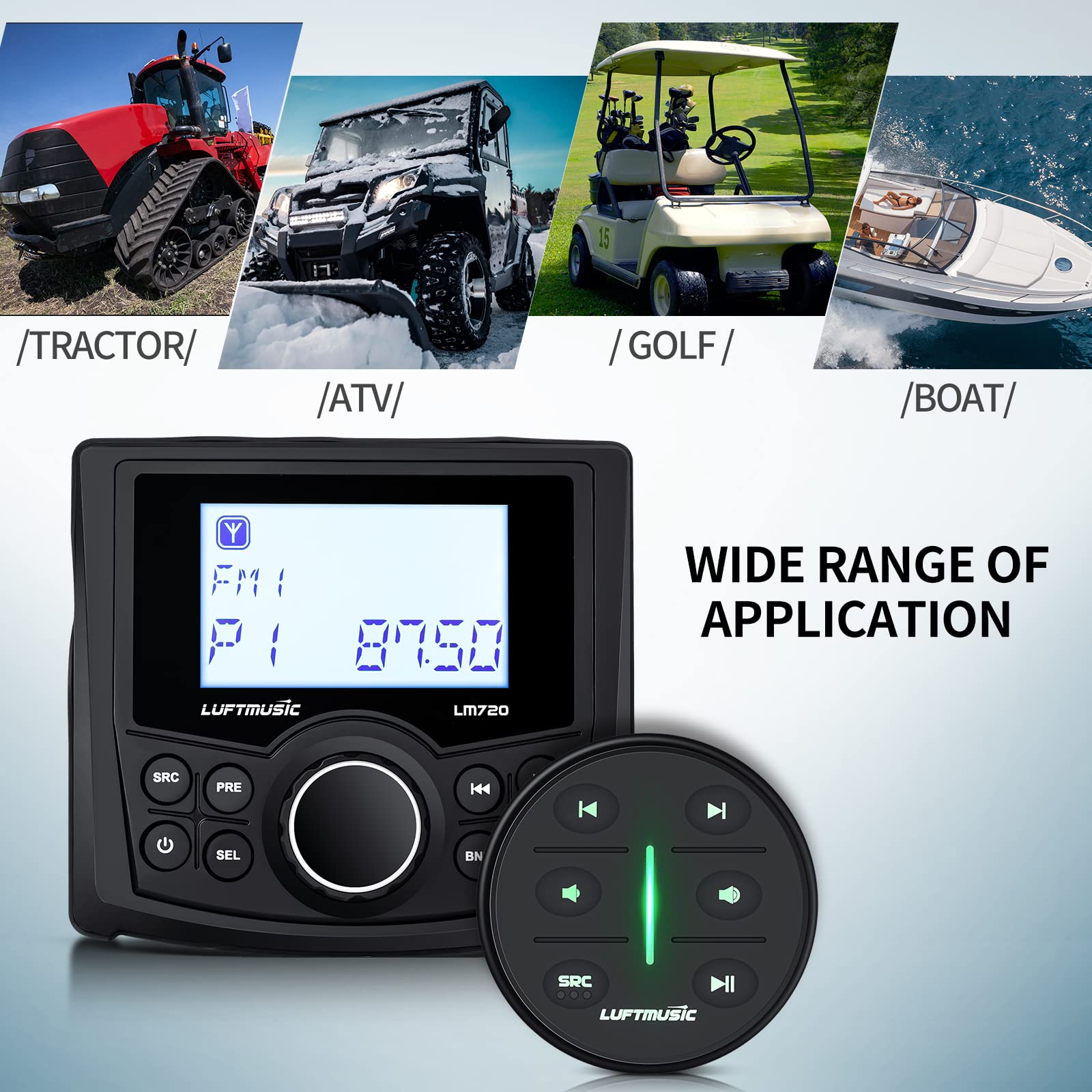 Marine Bluetooth Radio - Weatherproof Marine Stereo System with Wireless Remote - Built-in 3" Dot Matrix LCD Display, Amplifier, Bluetooth, Digital Media MP3 Player, AM/FM Radio